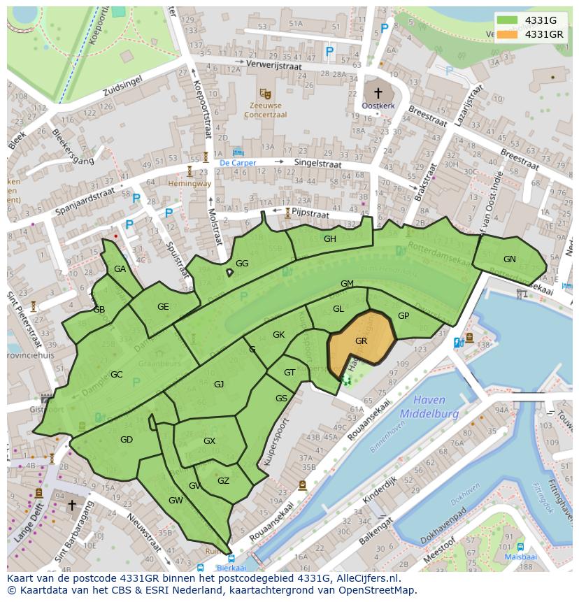 Afbeelding van het postcodegebied 4331 GR op de kaart.