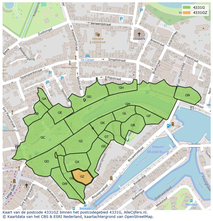 Afbeelding van het postcodegebied 4331 GZ op de kaart.