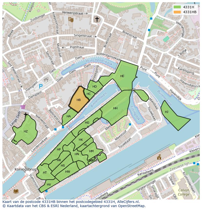 Afbeelding van het postcodegebied 4331 HB op de kaart.