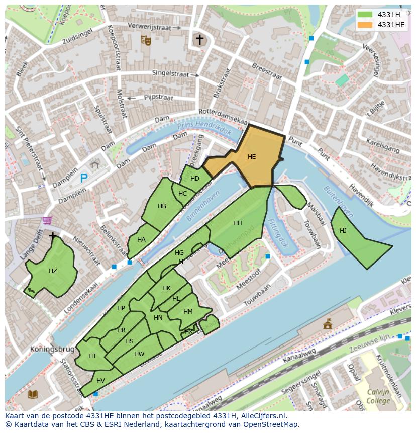 Afbeelding van het postcodegebied 4331 HE op de kaart.