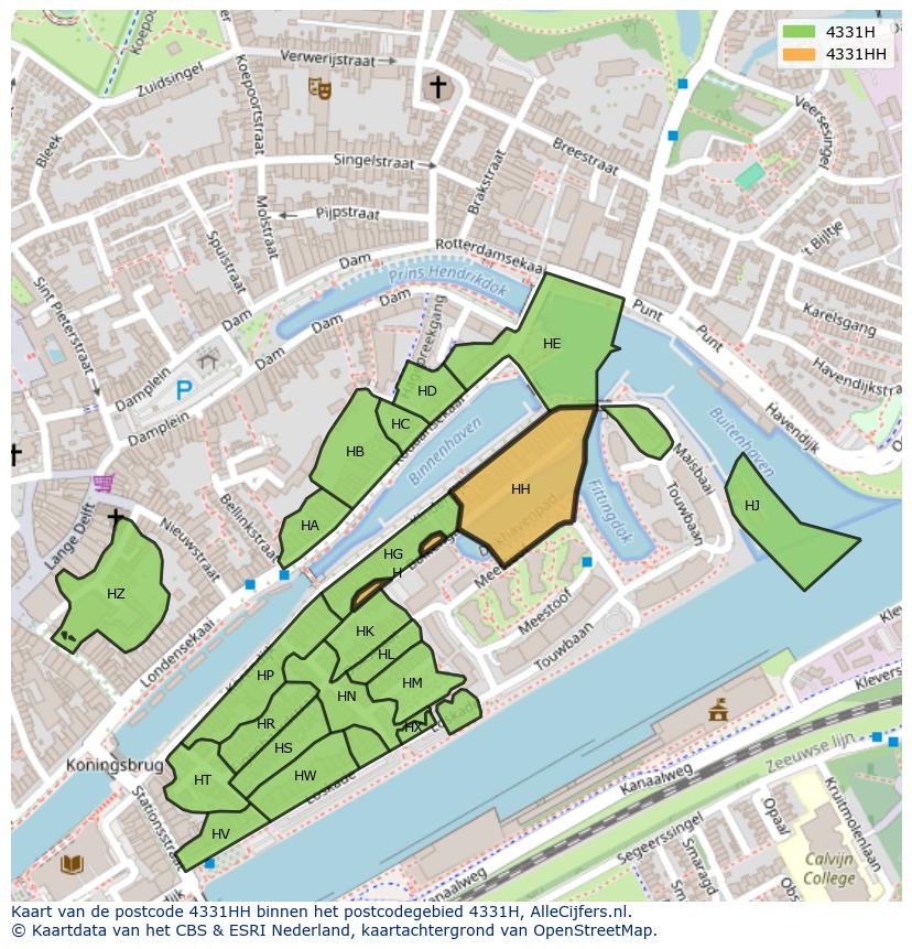 Afbeelding van het postcodegebied 4331 HH op de kaart.