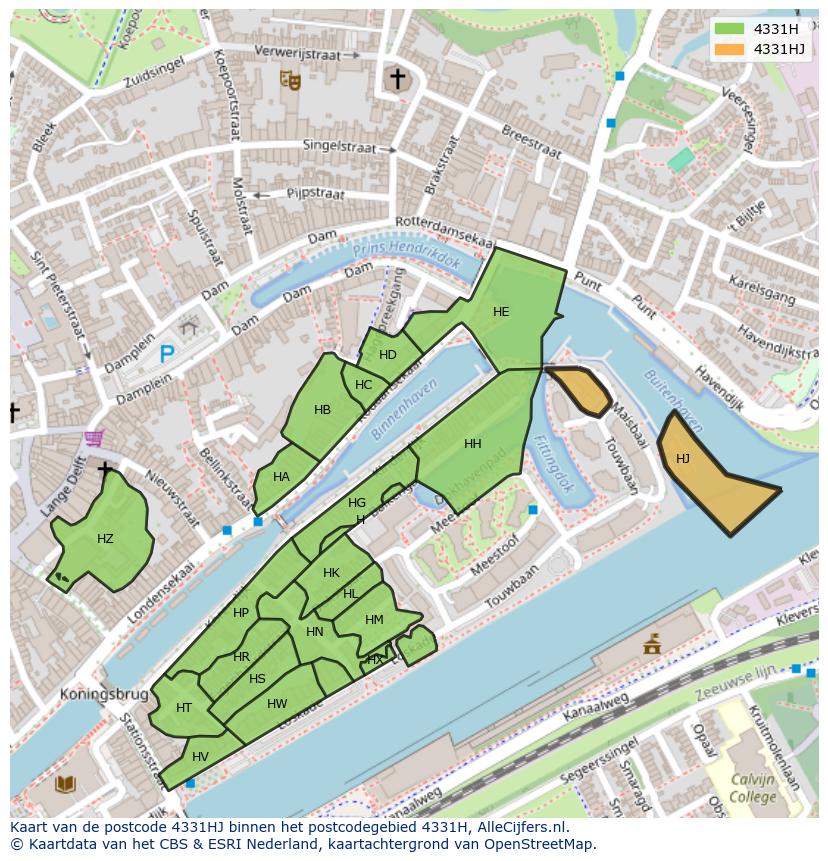 Afbeelding van het postcodegebied 4331 HJ op de kaart.