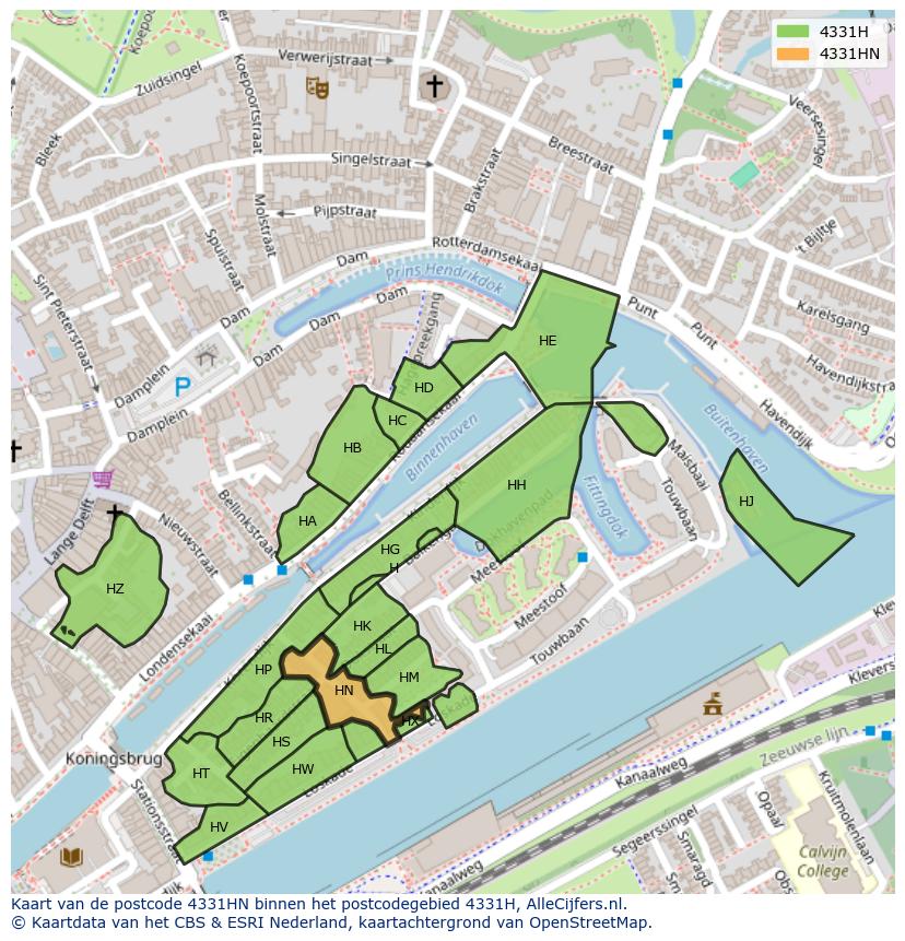 Afbeelding van het postcodegebied 4331 HN op de kaart.
