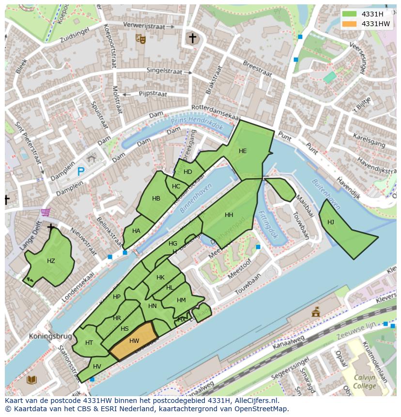 Afbeelding van het postcodegebied 4331 HW op de kaart.