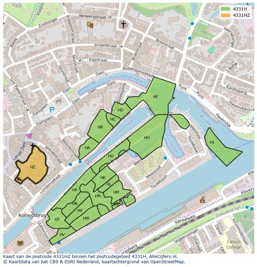 Afbeelding van het postcodegebied 4331 HZ op de kaart.