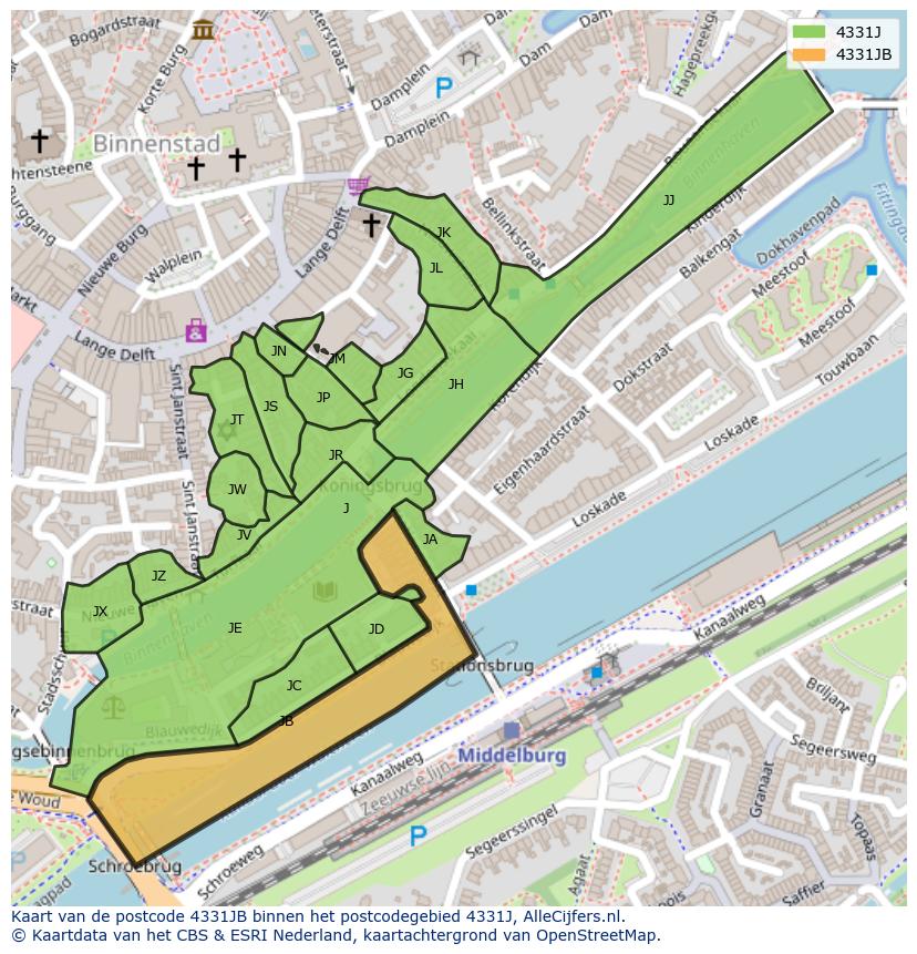 Afbeelding van het postcodegebied 4331 JB op de kaart.