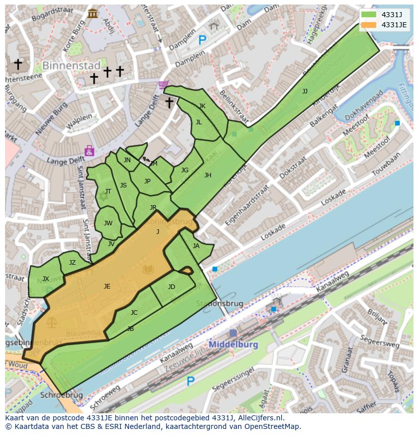 Afbeelding van het postcodegebied 4331 JE op de kaart.