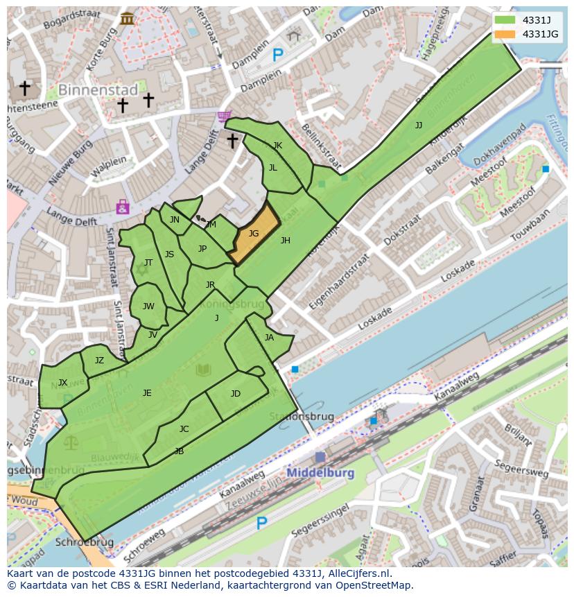 Afbeelding van het postcodegebied 4331 JG op de kaart.