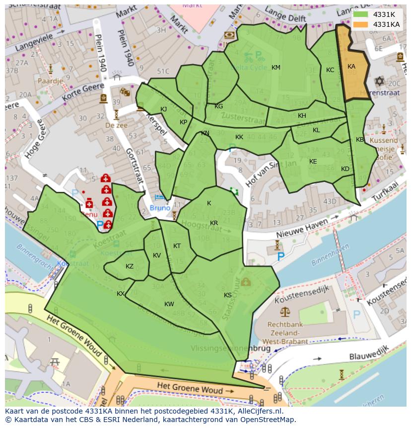 Afbeelding van het postcodegebied 4331 KA op de kaart.