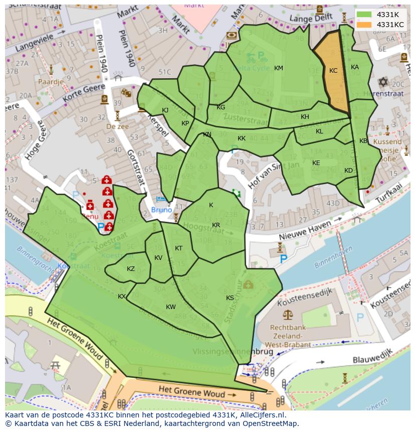 Afbeelding van het postcodegebied 4331 KC op de kaart.