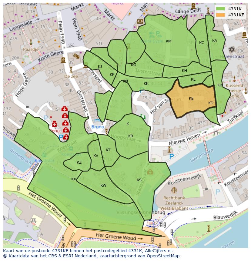Afbeelding van het postcodegebied 4331 KE op de kaart.