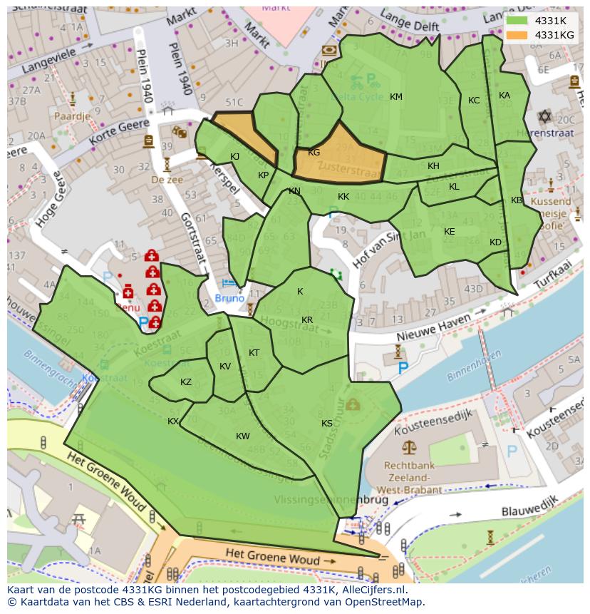 Afbeelding van het postcodegebied 4331 KG op de kaart.