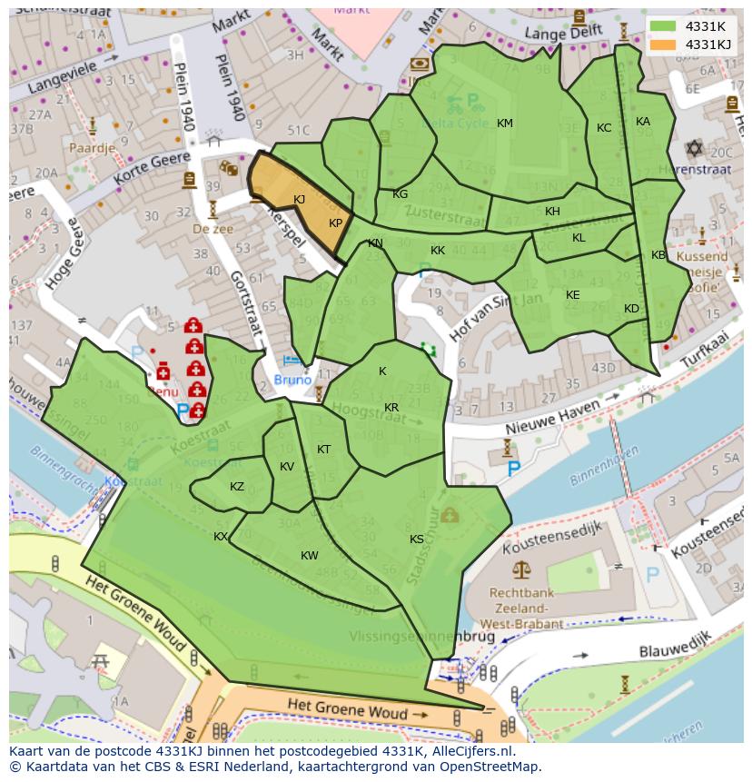 Afbeelding van het postcodegebied 4331 KJ op de kaart.