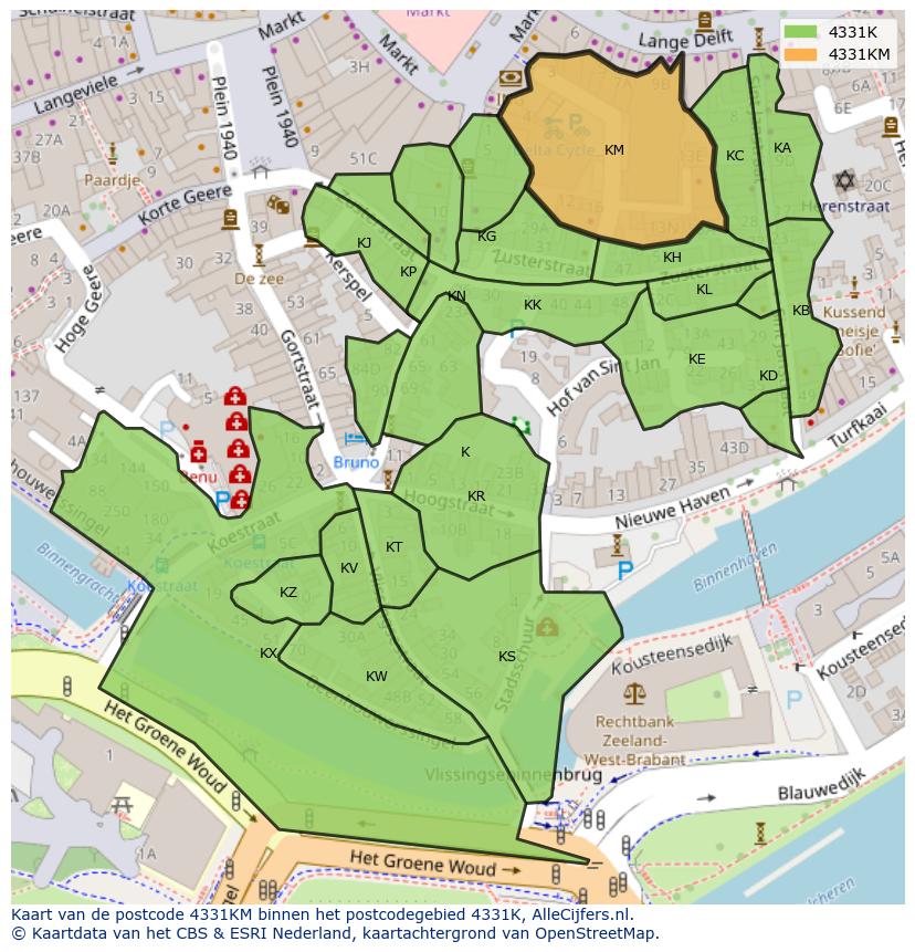 Afbeelding van het postcodegebied 4331 KM op de kaart.