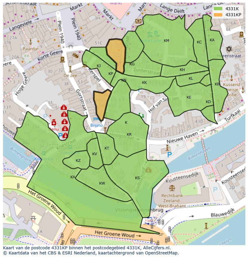 Afbeelding van het postcodegebied 4331 KP op de kaart.