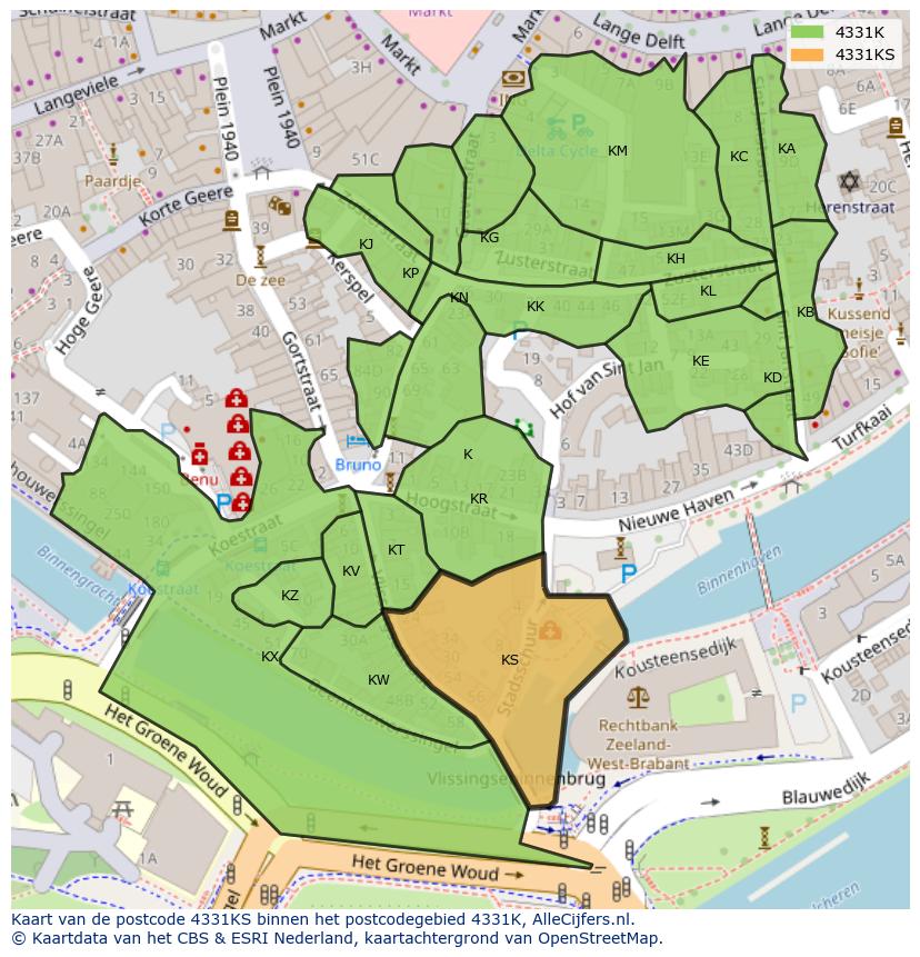 Afbeelding van het postcodegebied 4331 KS op de kaart.