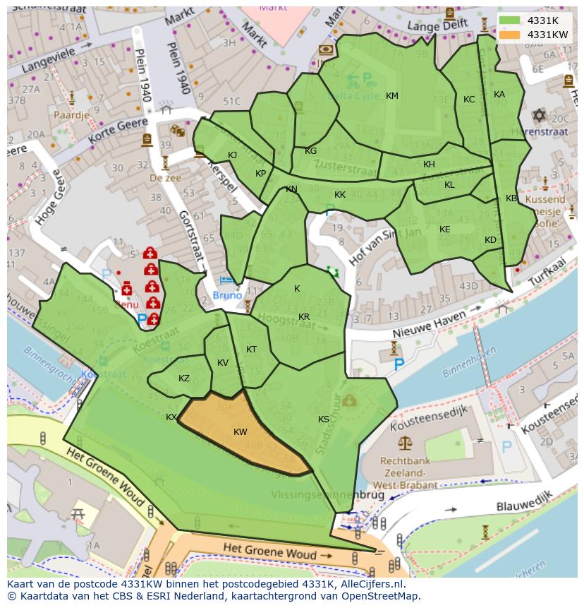Afbeelding van het postcodegebied 4331 KW op de kaart.