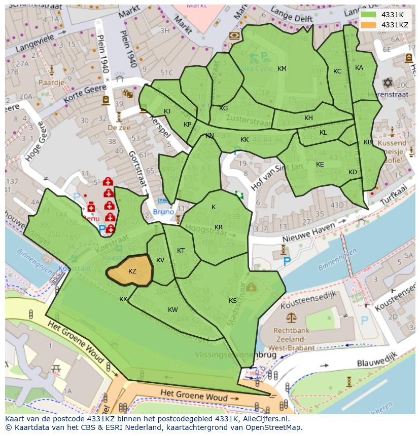 Afbeelding van het postcodegebied 4331 KZ op de kaart.