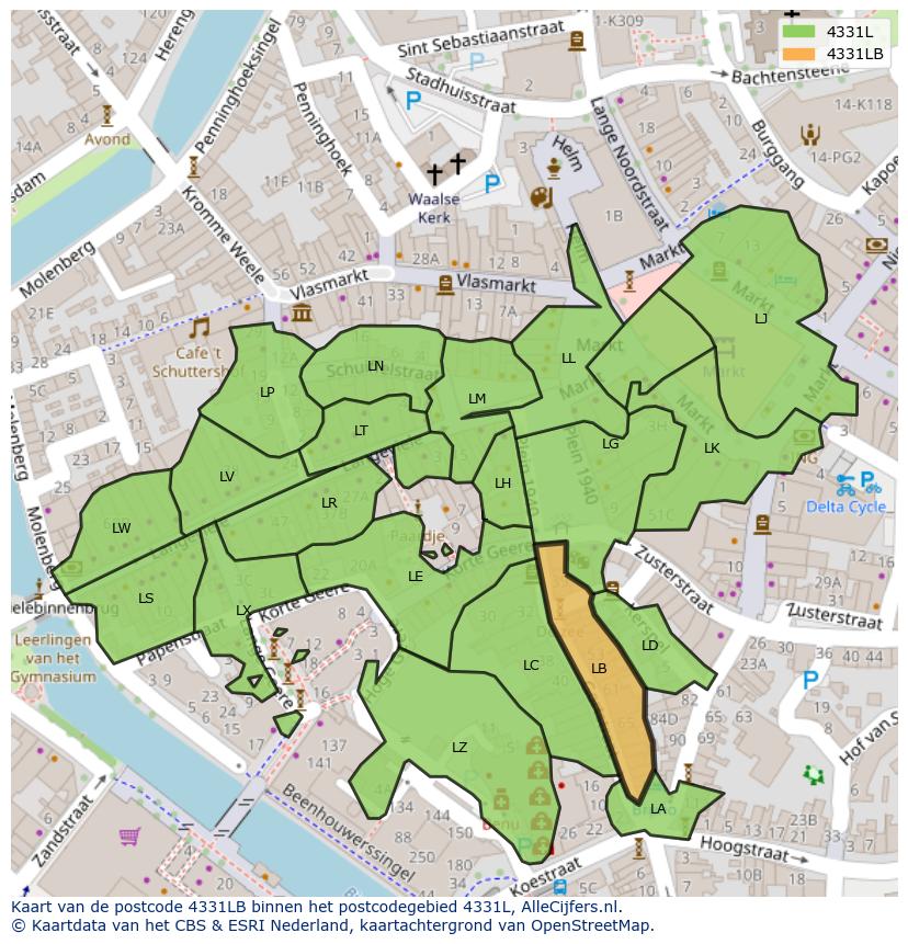Afbeelding van het postcodegebied 4331 LB op de kaart.