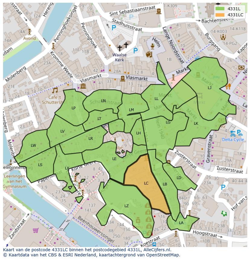 Afbeelding van het postcodegebied 4331 LC op de kaart.