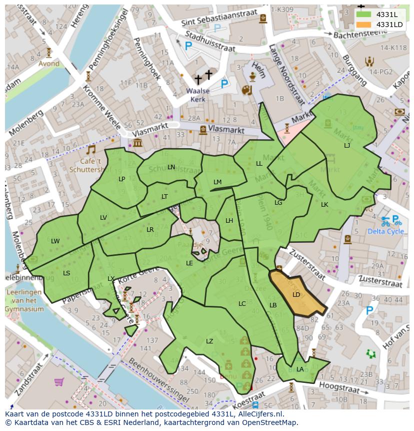 Afbeelding van het postcodegebied 4331 LD op de kaart.