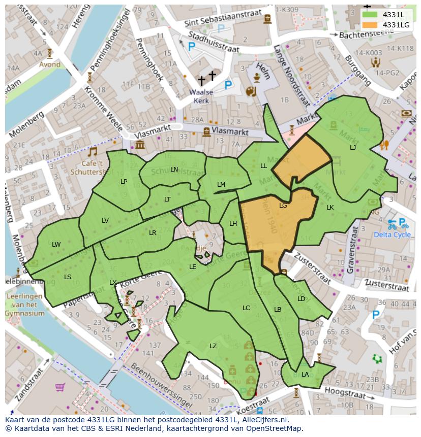Afbeelding van het postcodegebied 4331 LG op de kaart.
