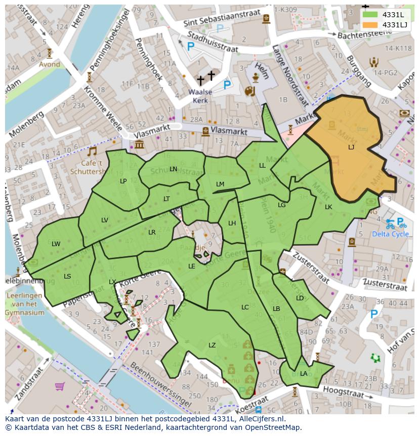 Afbeelding van het postcodegebied 4331 LJ op de kaart.