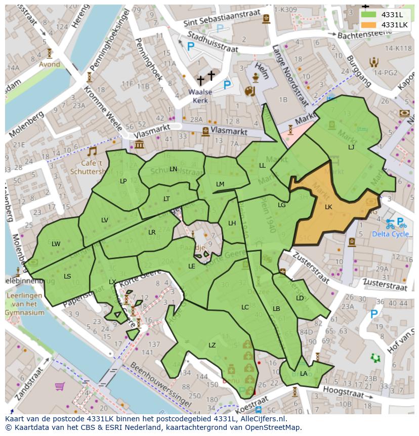 Afbeelding van het postcodegebied 4331 LK op de kaart.