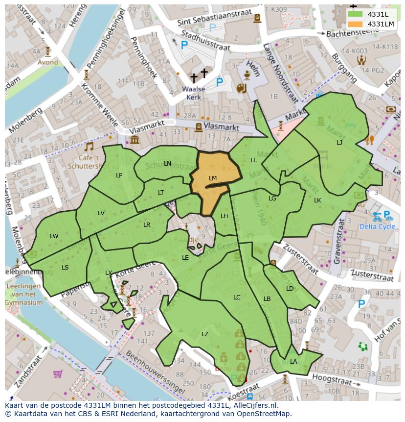 Afbeelding van het postcodegebied 4331 LM op de kaart.