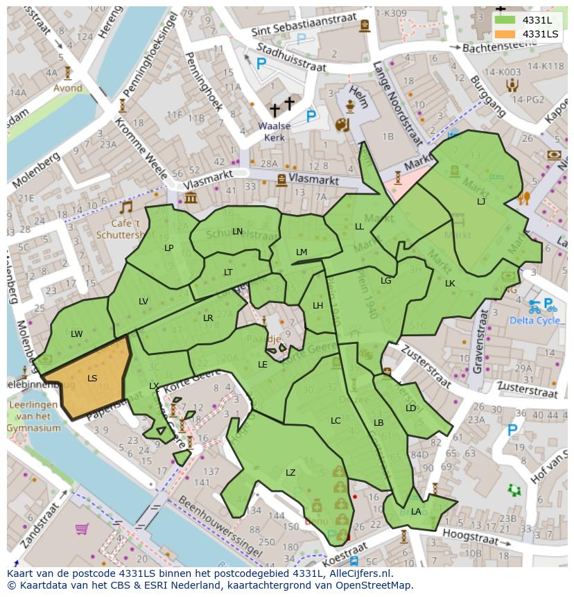 Afbeelding van het postcodegebied 4331 LS op de kaart.