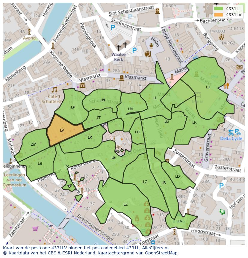 Afbeelding van het postcodegebied 4331 LV op de kaart.