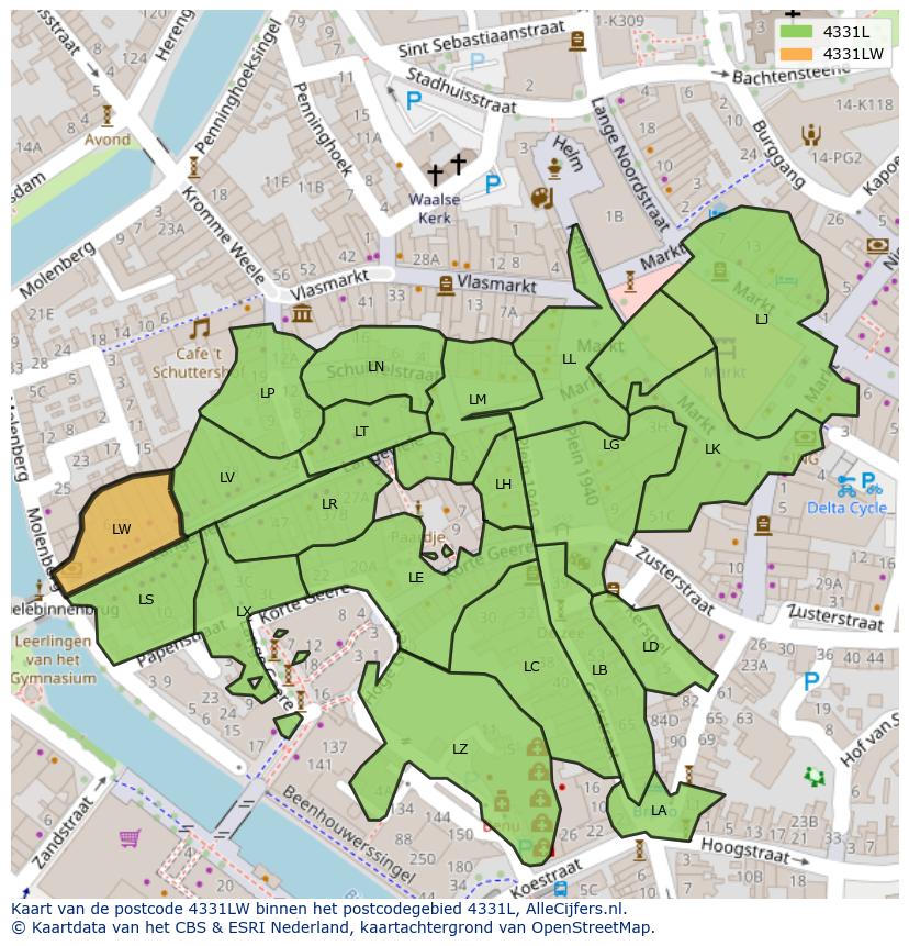 Afbeelding van het postcodegebied 4331 LW op de kaart.