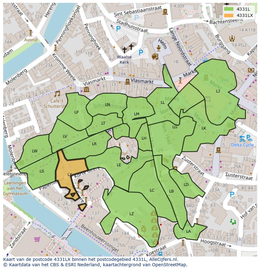 Afbeelding van het postcodegebied 4331 LX op de kaart.
