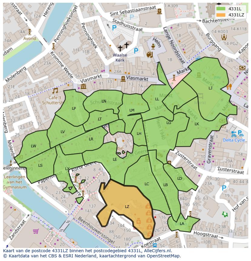 Afbeelding van het postcodegebied 4331 LZ op de kaart.