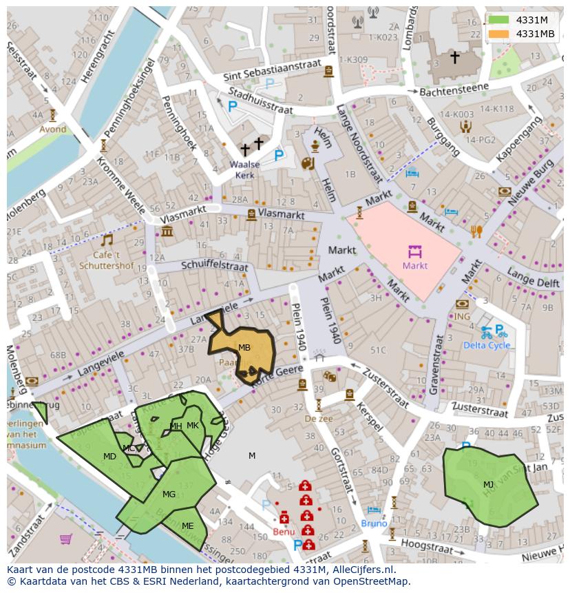 Afbeelding van het postcodegebied 4331 MB op de kaart.