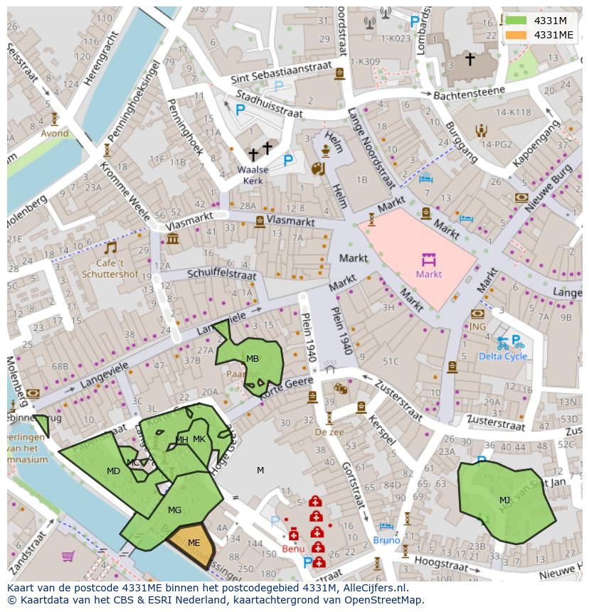 Afbeelding van het postcodegebied 4331 ME op de kaart.