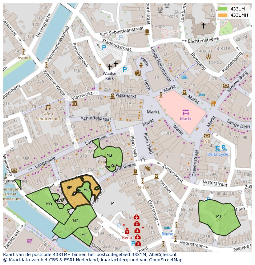 Afbeelding van het postcodegebied 4331 MH op de kaart.