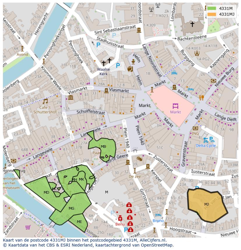 Afbeelding van het postcodegebied 4331 MJ op de kaart.