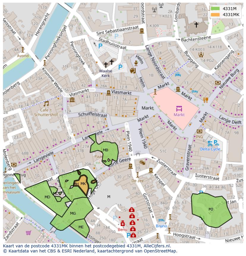 Afbeelding van het postcodegebied 4331 MK op de kaart.