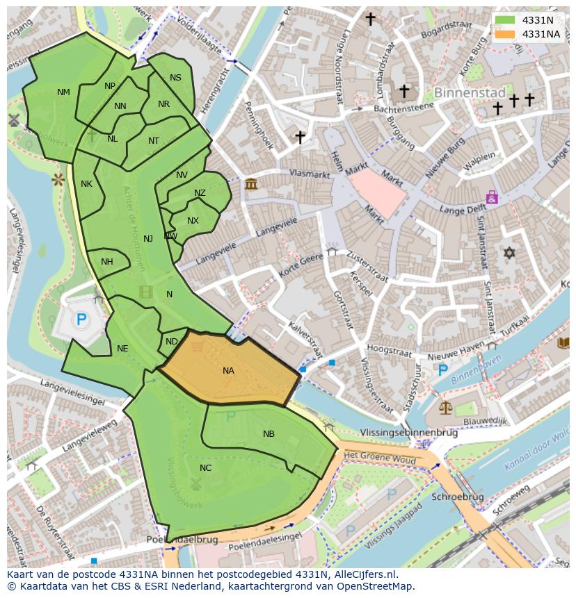 Afbeelding van het postcodegebied 4331 NA op de kaart.