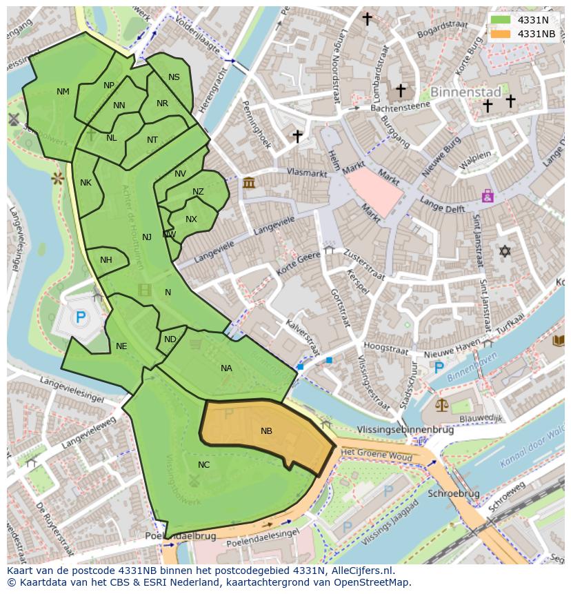 Afbeelding van het postcodegebied 4331 NB op de kaart.