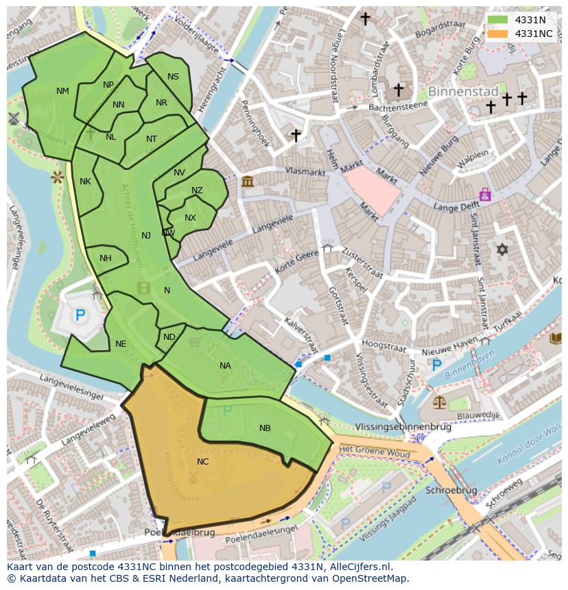 Afbeelding van het postcodegebied 4331 NC op de kaart.