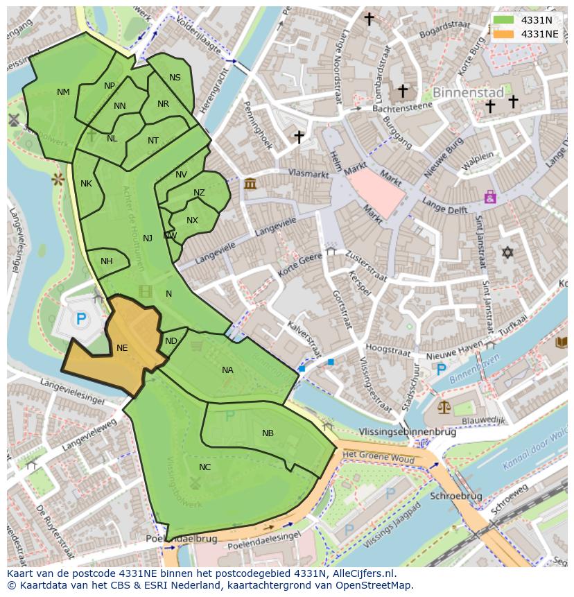 Afbeelding van het postcodegebied 4331 NE op de kaart.