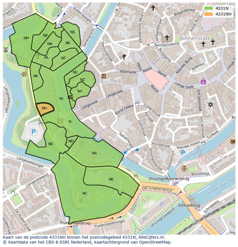 Afbeelding van het postcodegebied 4331 NH op de kaart.