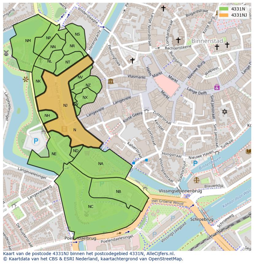 Afbeelding van het postcodegebied 4331 NJ op de kaart.