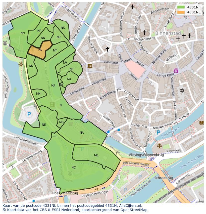 Afbeelding van het postcodegebied 4331 NL op de kaart.