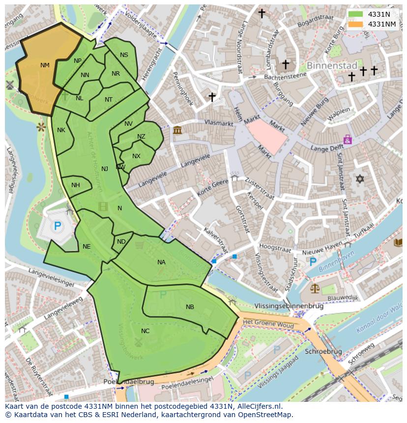 Afbeelding van het postcodegebied 4331 NM op de kaart.