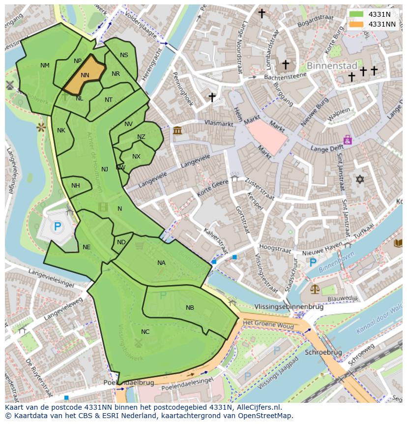 Afbeelding van het postcodegebied 4331 NN op de kaart.