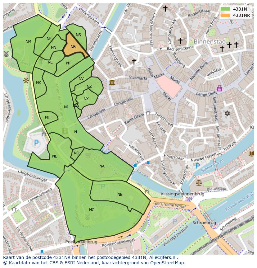 Afbeelding van het postcodegebied 4331 NR op de kaart.