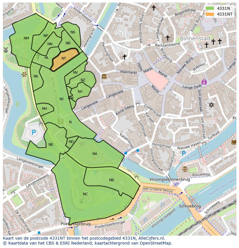Afbeelding van het postcodegebied 4331 NT op de kaart.